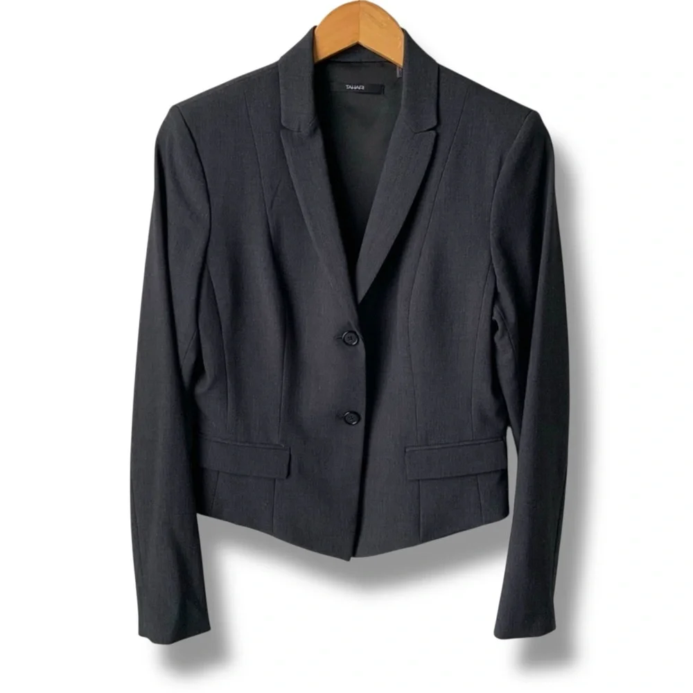 TAHARI Blazer Cropped Office Corpcore Minimalist Gray Size 12 Minimalist